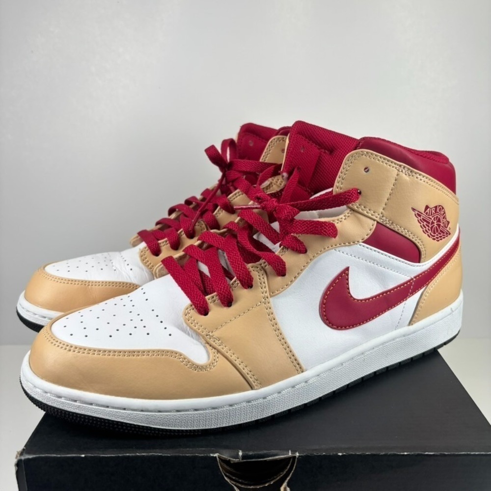 Nike Air Jordan 1 Mid Men's 13 White Onyx/Light Curry Basketball Shoe 554724-201